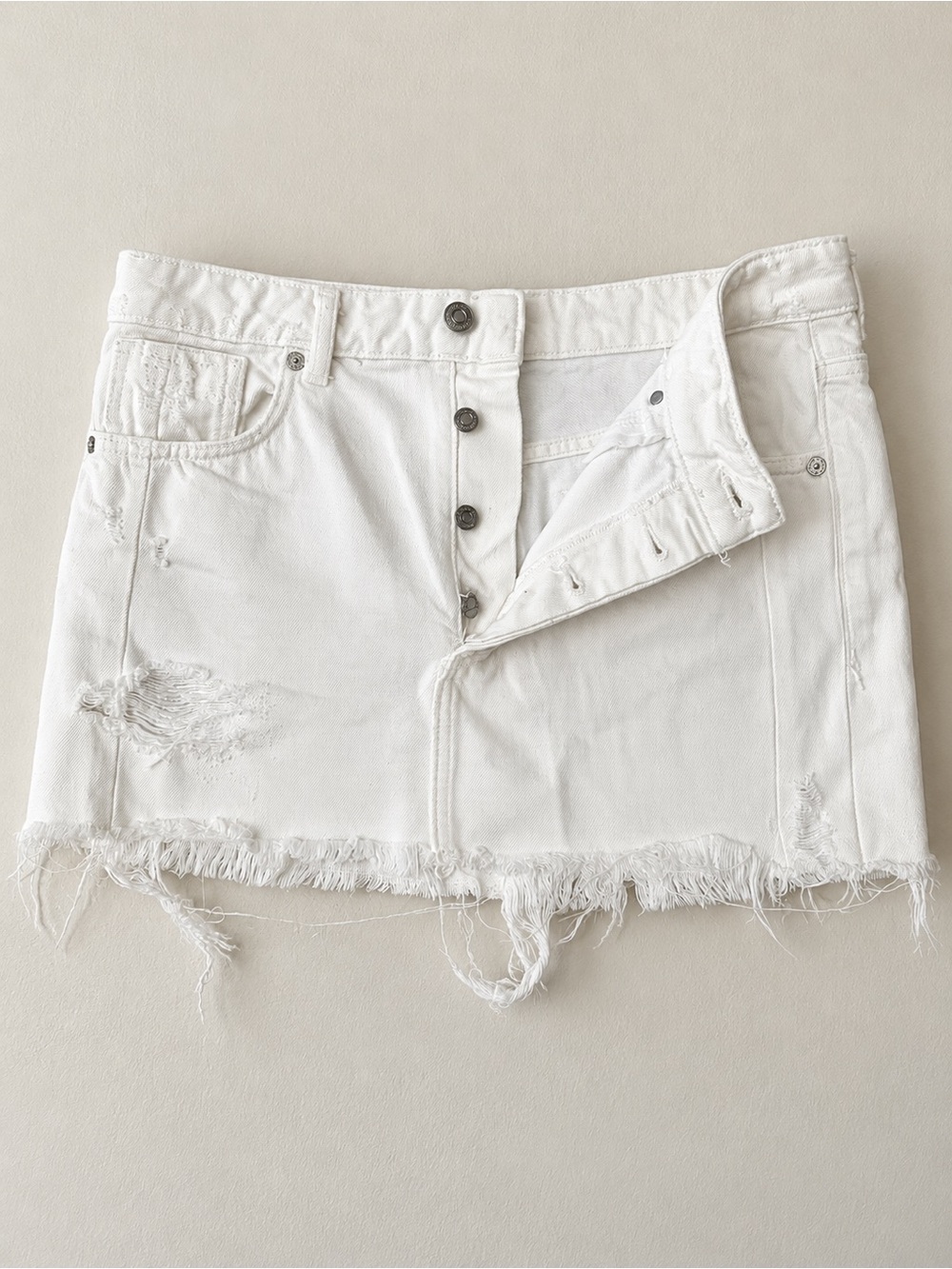 Zara White Distressed Denim Mini Skirt